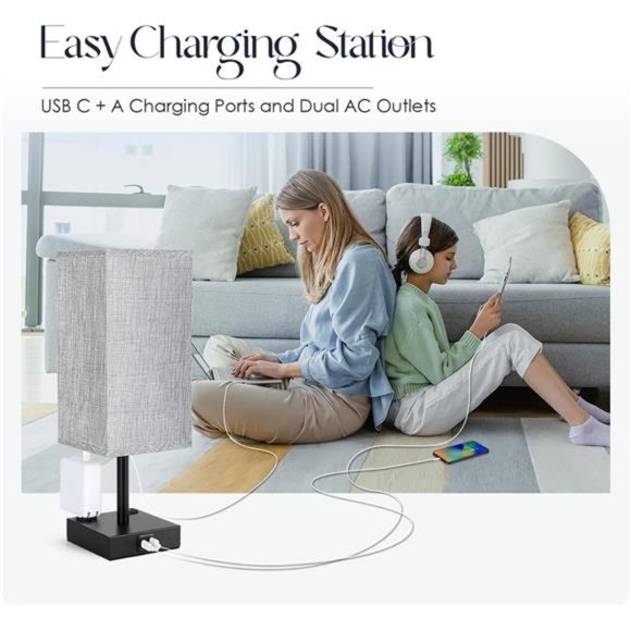 Bedside Lamp with USB Ports - Touch Control Table Lamp for Bedroom with USB C+A - Picture 4 of 8